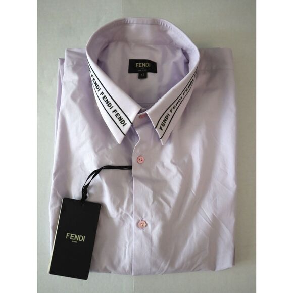 Fendi Men's Sz 42 US XS Peonia Pink Embroidered Collar L/S Button-Up Shirt - Picture 3 of 14